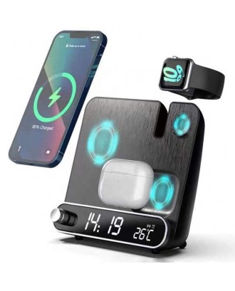 Multifunction Temperature Display Alarm Clock Desktop Wireless Charger 15W Fast Charging for iPhone Wireless Charging Station