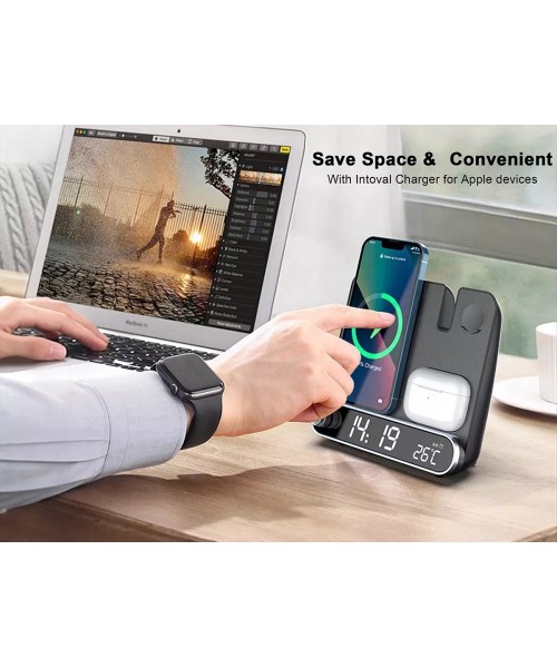 Multifunction Temperature Display Alarm Clock Desktop Wireless Charger 15W Fast Charging for iPhone Wireless Charging Station Multifunction Temperature Display Alarm Clock Desktop Wireless Charger 15W Fast Charging for iPhone Wireless Charging Station