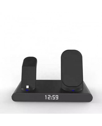 3 In 1 Wireless Charger Station Alarm Clock 300mAh Battery Time Display Smart Watch Mobile Phone Earphone Stand Fast Charger