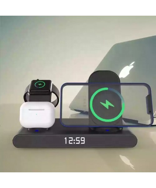 3 In 1 Wireless Charger Station Alarm Clock 300mAh Battery Time Display Smart Watch Mobile Phone Earphone Stand Fast Charger 3 In 1 Wireless Charger Station Alarm Clock 300mAh Battery Time Display Smart Watch Mobile Phone Earphone Stand Fast Charger