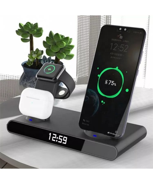 3 In 1 Wireless Charger Station Alarm Clock 300mAh Battery Time Display Smart Watch Mobile Phone Earphone Stand Fast Charger 3 In 1 Wireless Charger Station Alarm Clock 300mAh Battery Time Display Smart Watch Mobile Phone Earphone Stand Fast Charger