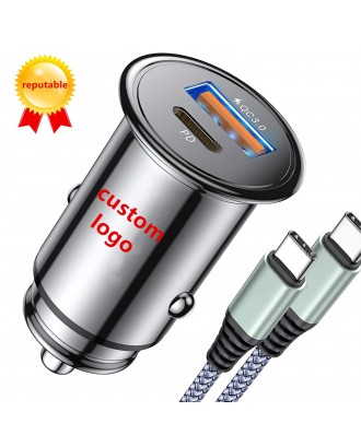 OEM custom dual 2 port metal car charger fast charging 30w mini pd car charger for phone usb c car charger adapter 3.0 quick